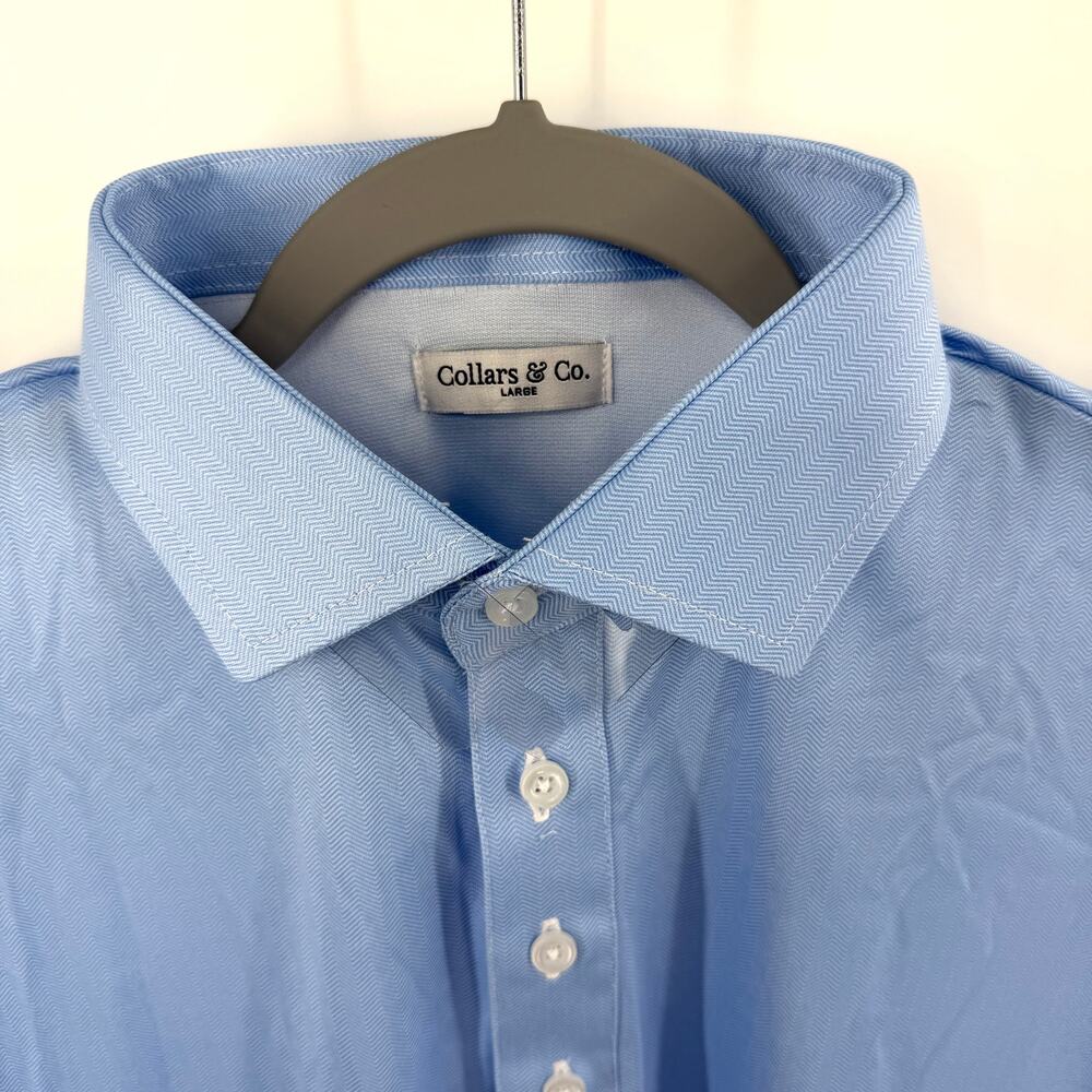 Collars & Co Blue Herringbone Dress Collar Polo Size L